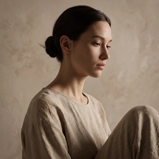 Serene Woman in Beige Linen Portrait