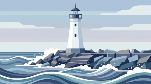 Flat Vector Illustration of Breakwater Lighthouse