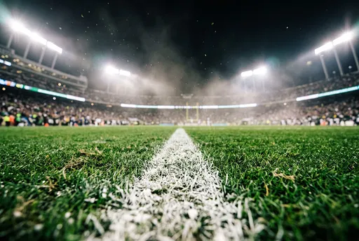 Night Football Stadium Turf Low Angle