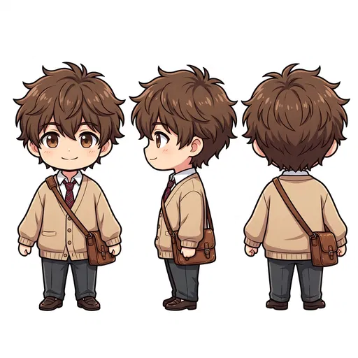 Chibi Anime Student Boy Character Turnaround