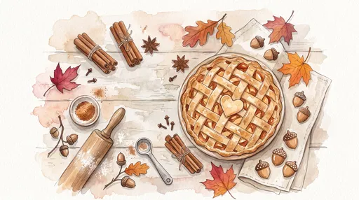 Watercolor Autumn Apple Pie Baking Flat Lay