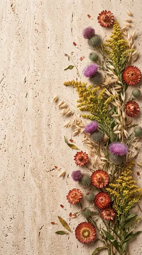 Wildflowers Flat Lay on Travertine Stone