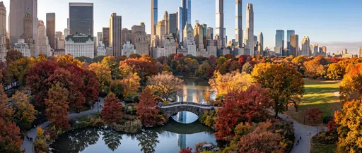 Autumn Aerial View of Central Park Bridge