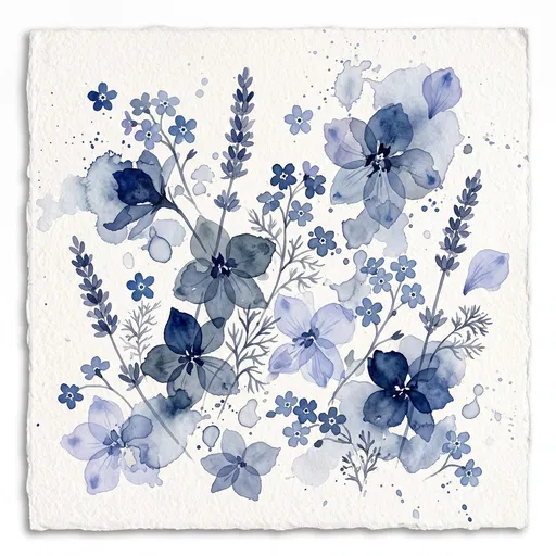 Blue Watercolor Florals on Textured Paper