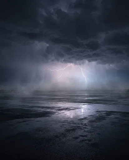 Distant Lightning Storm Over Wet Asphalt