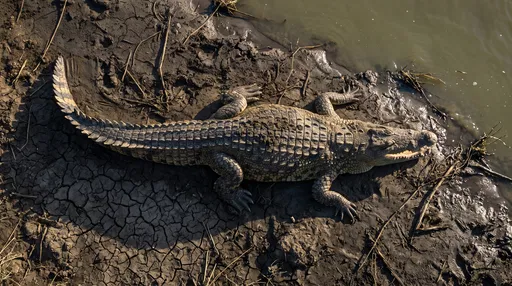 Top View of Crocodile on Mudbank