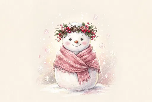 Pastel Illustration of Snowwoman in Pink Shawl