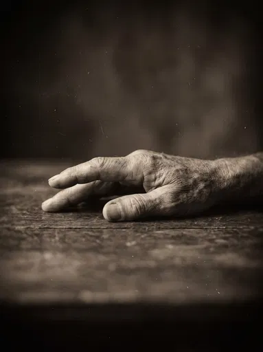 Weathered Hand Resting on Wood