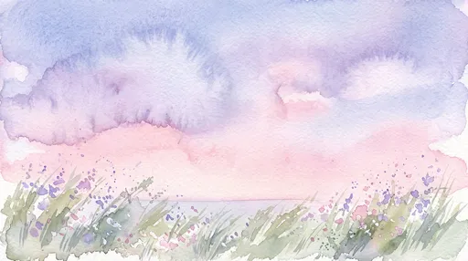 Pastel Watercolor Twilight Sky and Meadow