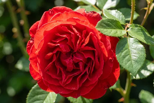 Bright Red Garden Rose in Sunlight