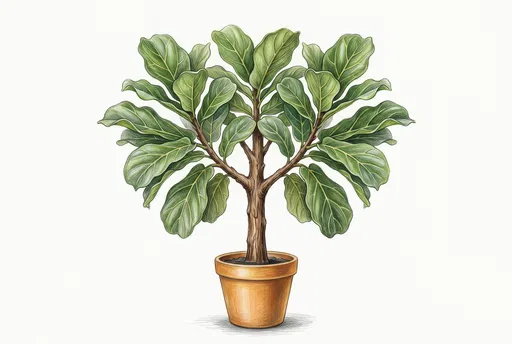 Potted Fiddle Leaf Fig Botanical Drawing