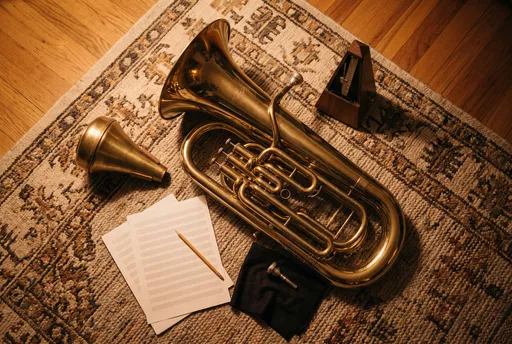 Brass Euphonium With Accessories on Rug