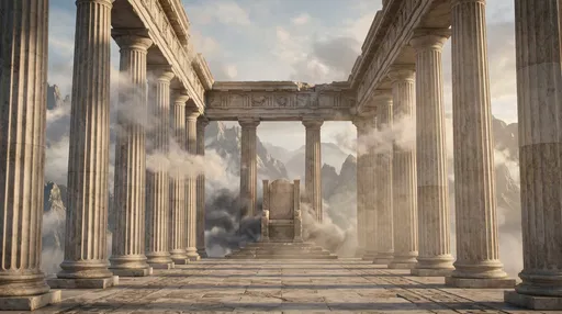 Marble Temple Colonnade and Throne on Olympus