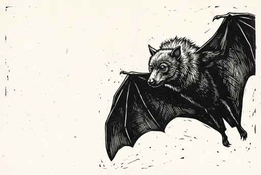 Woodcut Flying Fox Illustration with Copy Space