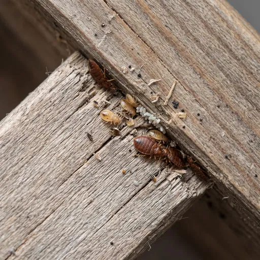 Bed Bugs and Eggs on Wooden Joint