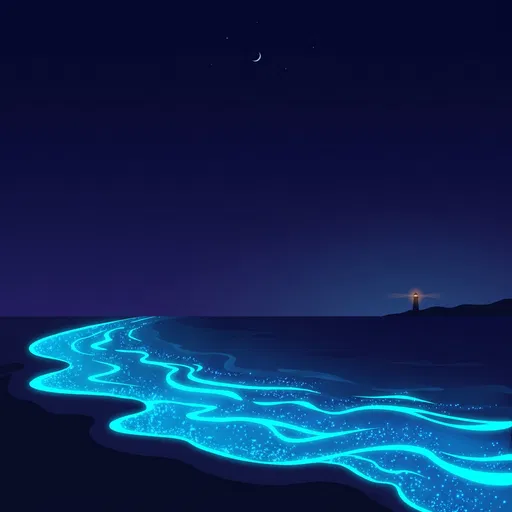 Glowing Bioluminescent Night Beach Illustration