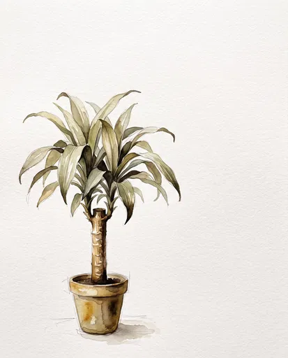 Watercolor Illustration of Potted Corn Plant
