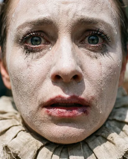 Close-Up of Terrified Whiteface Performer