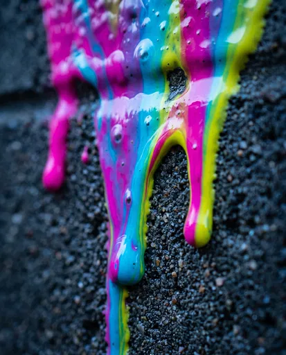 Vibrant Neon Paint Drips on Concrete