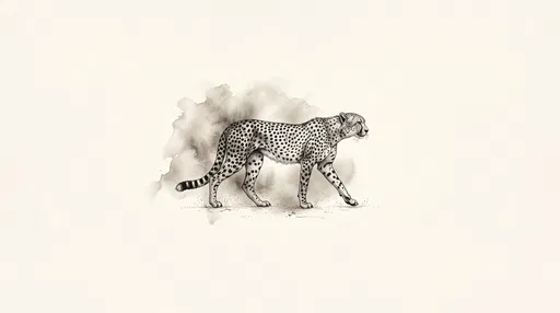 Monochrome Ink Drawing of Walking Cheetah