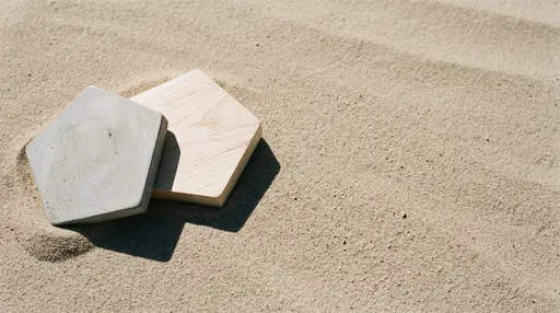 Concrete and Wood Pentagons on Sand
