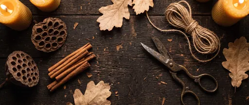 Rustic Autumn Flat Lay With Candles