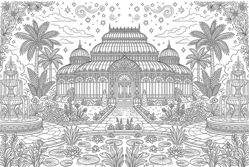 Victorian Conservatory Garden Coloring Page