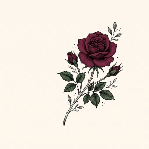 Burgundy Rose Botanical Tattoo Illustration