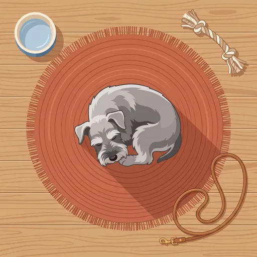 Sleeping Miniature Schnauzer on Rug Illustration