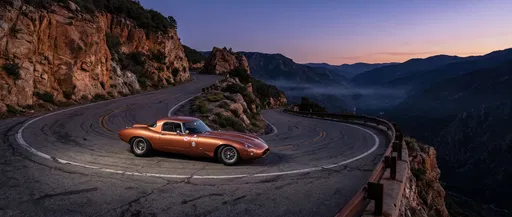 Copper Vintage Race Car on Mountain Switchback