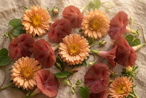 Autumn Asters and Morning Glories Flat Lay