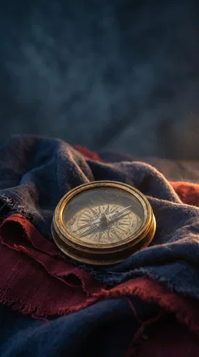 Antique Brass Compass on Folded Linen
