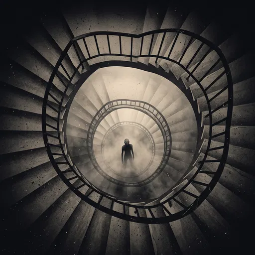 Shadowy Figure in Spiral Stairwell