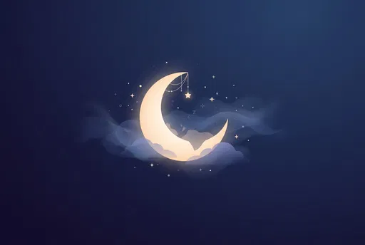 Glowing Crescent Moon in Night Sky