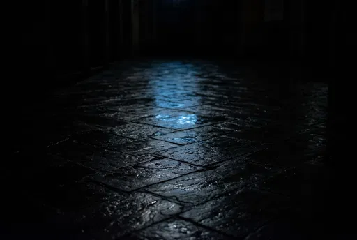 Wet Black Slate Courtyard at Night