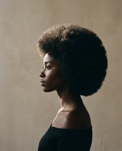 Profile Portrait of Woman with Halo Afro