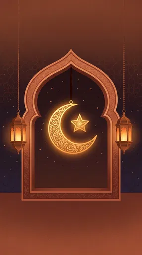 Glowing Golden Crescent inside Arched Window