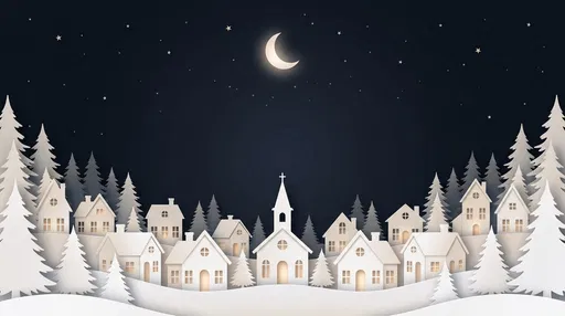 Paper-Cut Christmas Village at Night