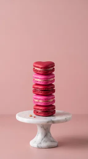 Pink and Red Macaron Stack on Pedestal