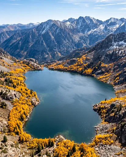 Aerial View of Autumn Alpine Lake