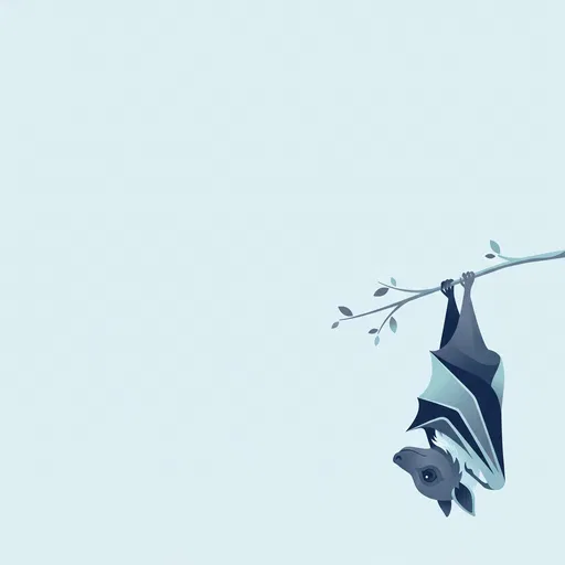 Minimal Blue Fruit Bat Hanging on Twig