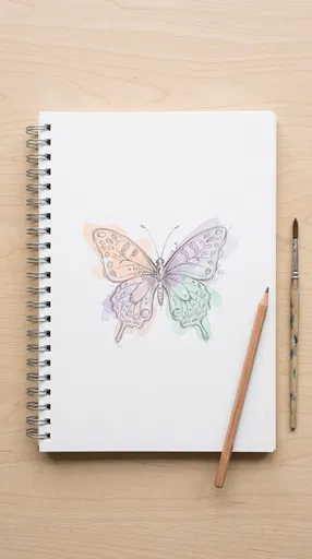 Pastel Watercolor Butterfly Sketch in Notebook