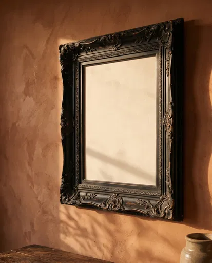 Ornate Black Frame on Terracotta Wall