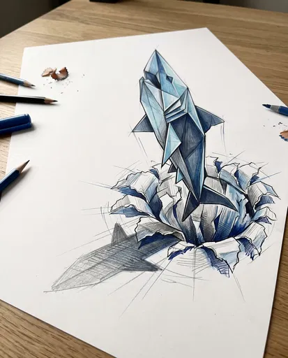 Anamorphic 3D Origami Shark Drawing