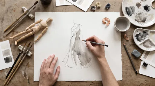Top-Down View of Fashion Illustrator Sketching