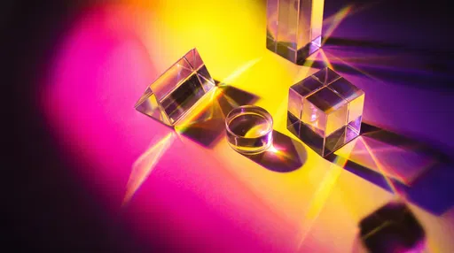 Geometric Glass Prisms with Neon Light
