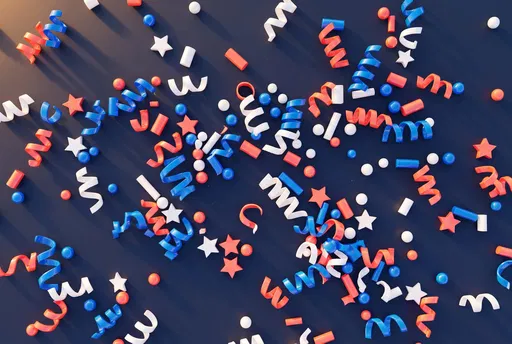 Glossy 3D Confetti on Dark Navy Background