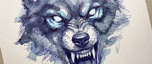 Blue Ink and Watercolor Werewolf Sketch