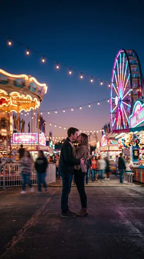 Couple Kissing at Night Carnival