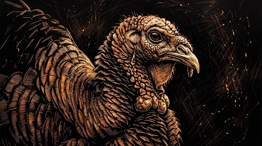 Scratchboard Illustration of a Wild Turkey